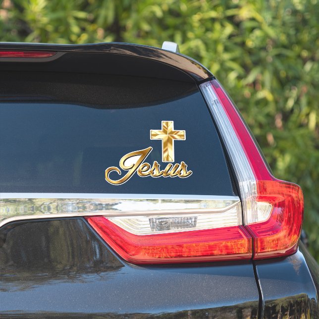 Jesus _Cross Gold Aufkleber (Auto Seite)