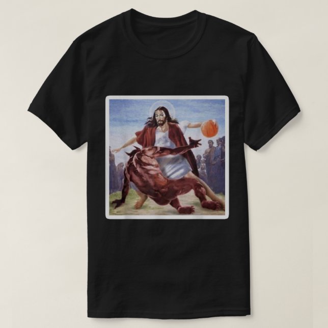 Jesus Crossing Up Satan Basketball  T-Shirt (Design vorne)