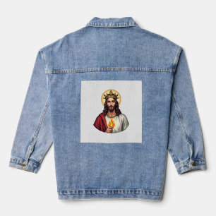 Jesus Crown Flame Vintage Gravur Shirt 2 Jeansjacke
