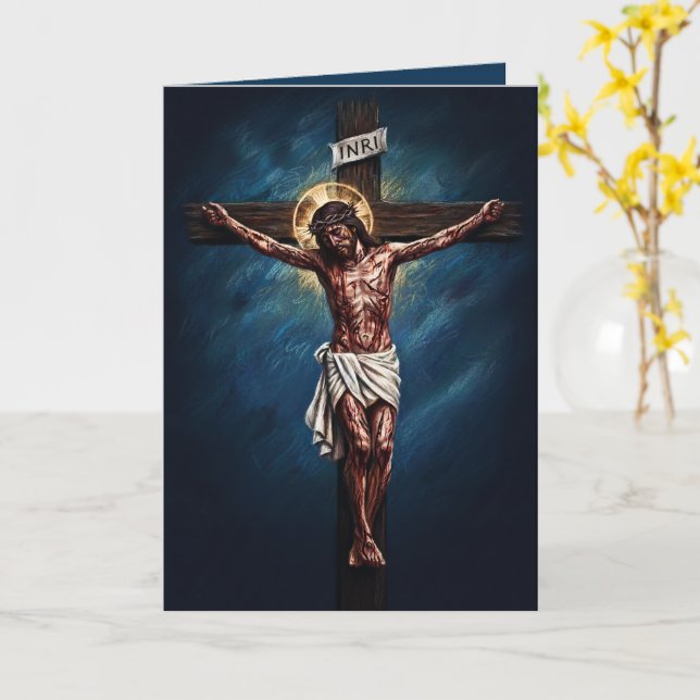 Jesus Crucified Blessed Easter Card Blue Karte (Gelbe Blume)