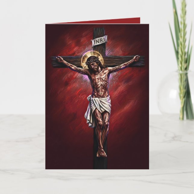 Jesus Crucified Blessed Easter Card Red Karte (Vorderseite)
