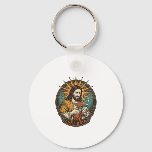 Jesus Crushed USB Flash Drive Lost Data Humor_1 Schlüsselanhänger (Vorderseite)