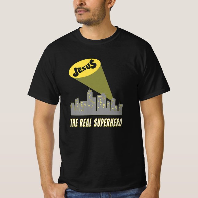 Jesus das echte Superhero Bat Signal T- T-Shirt (Vorderseite)