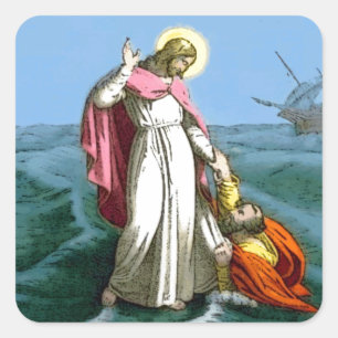 Jesus, der auf Wasser geht Quadratischer Aufkleber