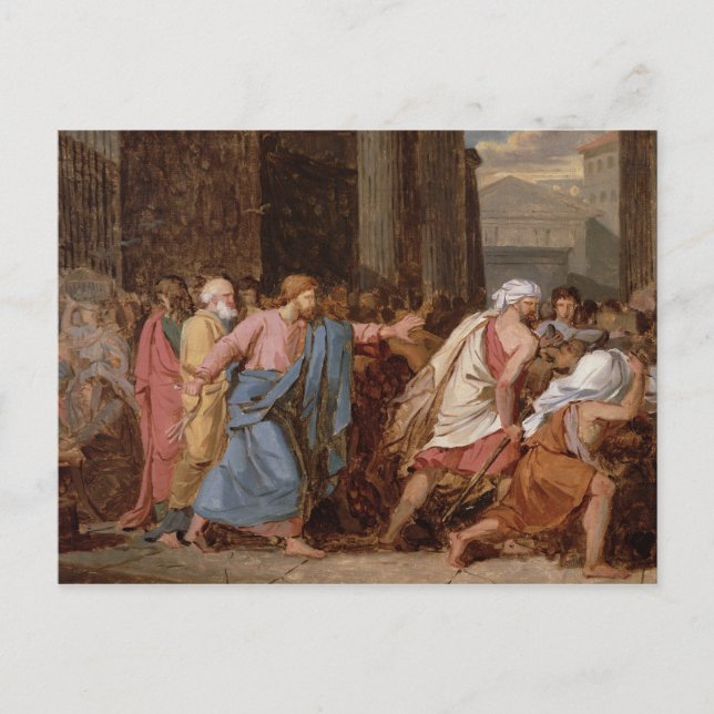 Jesus, der die Kaufleute aus dem Tempel treibt Postkarte (Vorderseite)