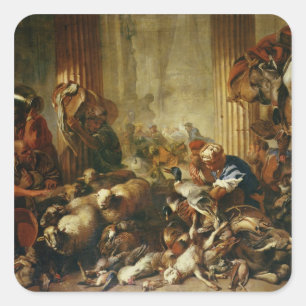 Jesus, der die Kaufleute vom Tempel 2 fährt Quadratischer Aufkleber