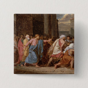 Jesus, der die Kaufleute vom Tempel fährt Button