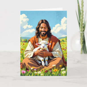 Jesus, der ein Lamm hält Religiöses Oster Karte