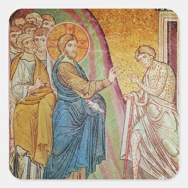 Jesus, der einen Aussätzigen heilt Quadratischer Aufkleber (Vorderseite)