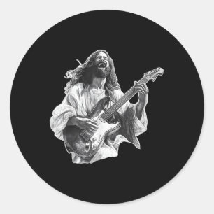 Jesus der feste Fels spielt elektrische Gitarre un Runder Aufkleber