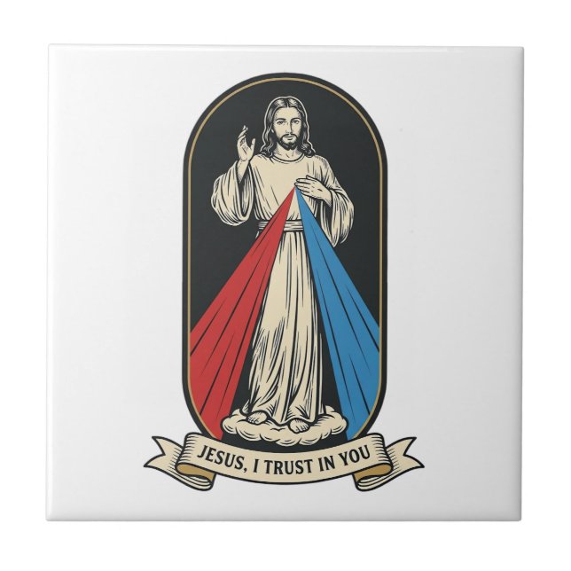 Jesus der Göttlichen Barmherzigkeit Vintage Fliese (Vorderseite)