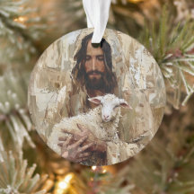 Jesus der gute Hirte hält das Lamm