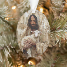 Jesus der gute Hirte hält das Lamm