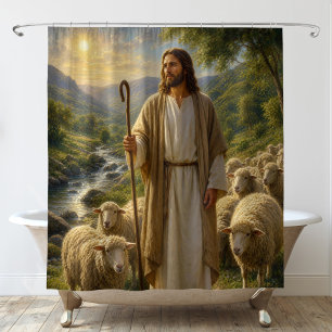 Jesus der Gute Hirte im Golden Valley Duschvorhang