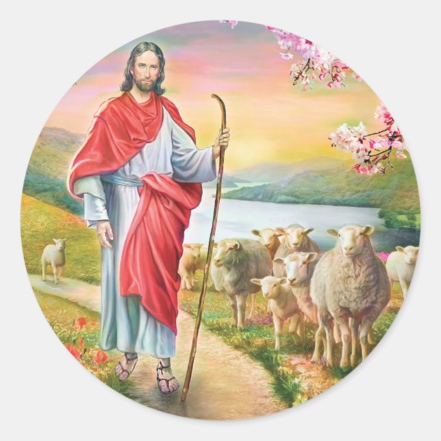 Jesus der Hirte Runder Aufkleber (Vorderseite)