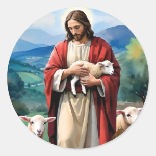 Jesus der Hirte Runder Aufkleber