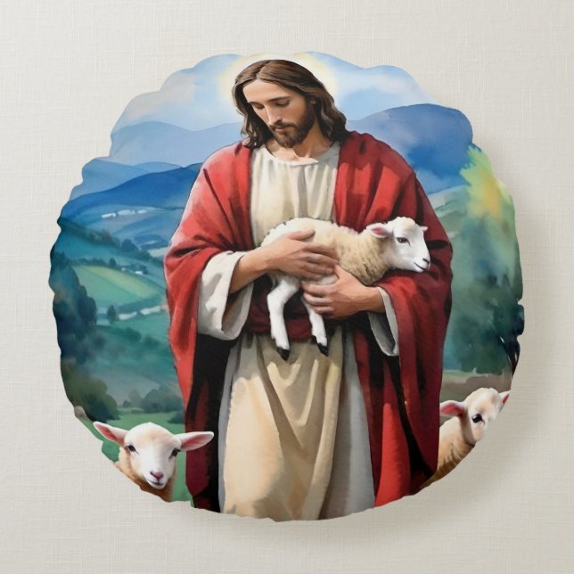 Jesus der Hirte Rundes Kissen (Vorderseite)