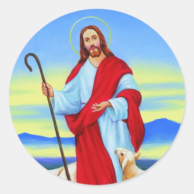 Jesus der Hirtenaufkleber Runder Aufkleber (Vorderseite)