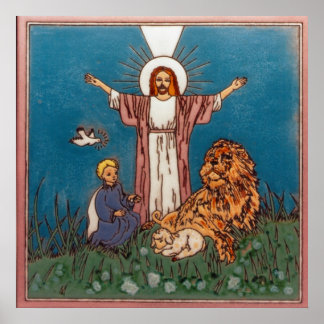 Jesus der Löwe und das Lamm Poster