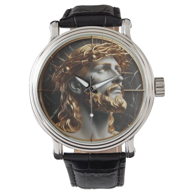 Jesus, der mit Dornen in den Himmel schaut Armbanduhr (Vorderseite)