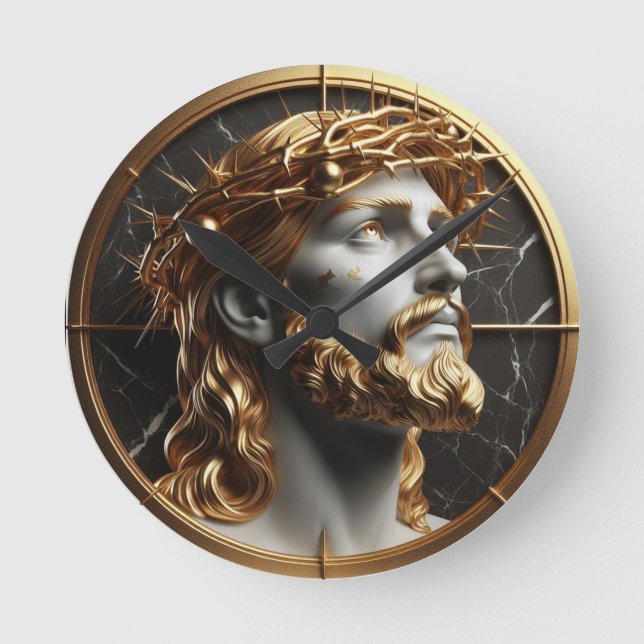 Jesus, der mit Dornen in den Himmel schaut Runde Wanduhr (Vorderseite)