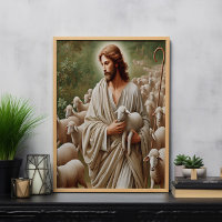Jesus, der mit seinen Lämmern läuft
