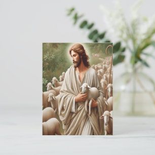 Jesus, der mit seinen Lämmern läuft Postkarte