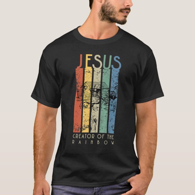 Jesus der Schöpfer der Regenbogennoah und der Arch T-Shirt (Vorderseite)