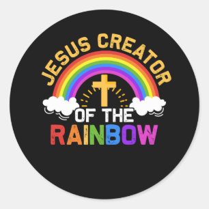 Jesus, der Schöpfer des Rainbow Faith Cross Chris Runder Aufkleber