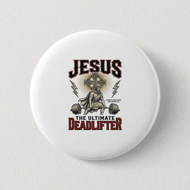Jesus Der ultimative Deadlifter Vintage Christlich Button (Vorderseite)