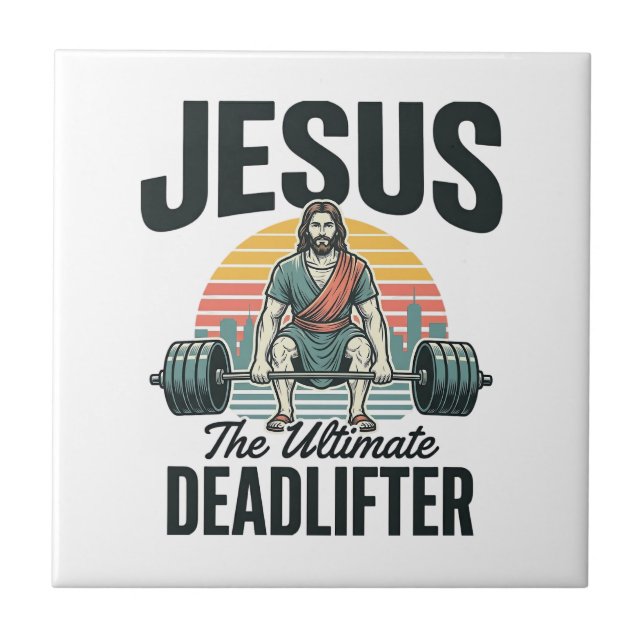 Jesus der ultimative Deadlifter Vintage Fliese (Vorderseite)