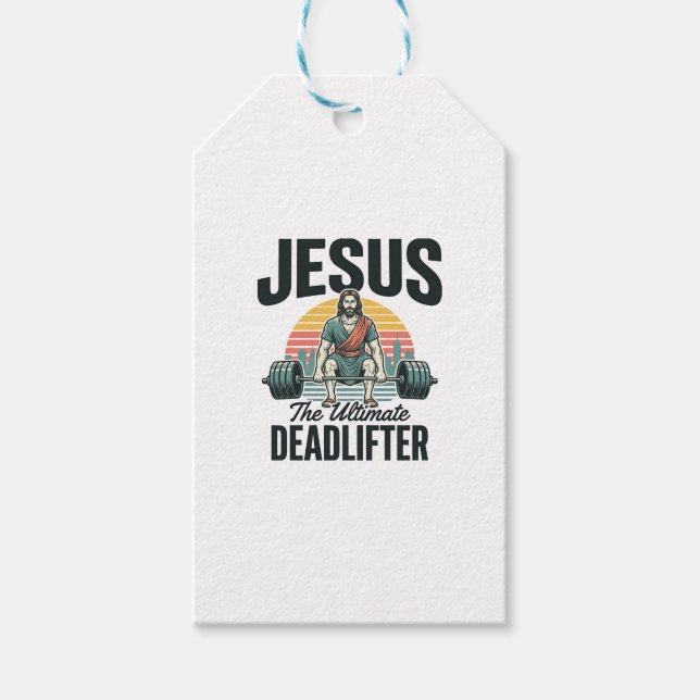 Jesus der ultimative Deadlifter Vintage Geschenkanhänger (Vorderseite)