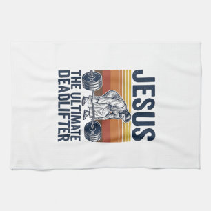 Jesus der ultimative Deadlifter Vintage Gym Shirt_ Geschirrtuch