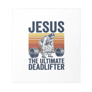 Jesus der ultimative Deadlifter Vintage Gym Shirt_ Notizblock