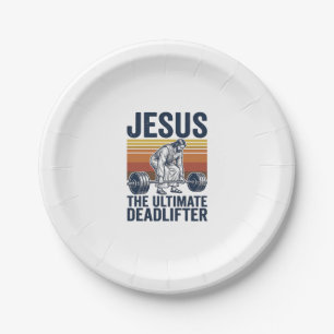 Jesus der ultimative Deadlifter Vintage Gym Shirt_ Pappteller