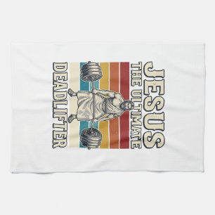 Jesus der ultimative Deadlifter Vintage-Vektordesi Geschirrtuch