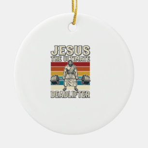Jesus der ultimative Deadlifter Vintage-Vektordesi Keramik Ornament