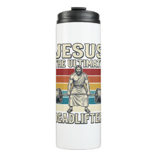 Jesus Der ultimative Deadlifter Vintage-Vektordesi Thermosbecher