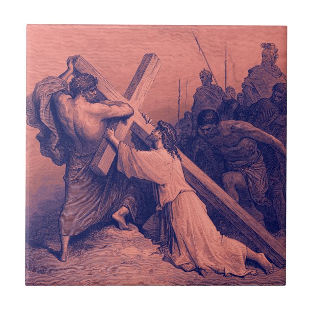 Jesus, der unter die Quer| Bibel fällt Fliese (Vorderseite)