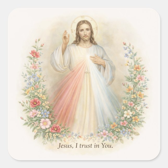 Jesus Divine Mercy First Holy Communion Quadratischer Aufkleber (Vorderseite)