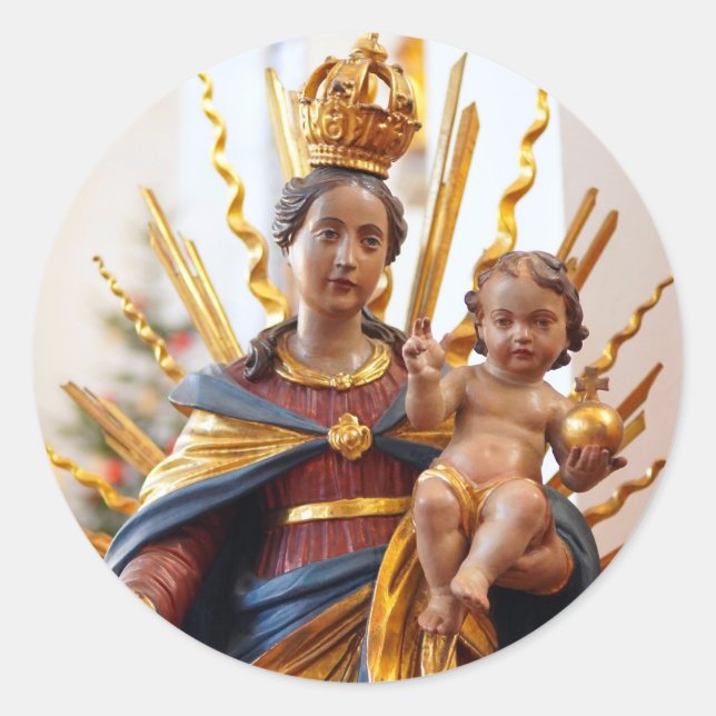Jesus Dominion Pose Mother Mary Katholic Saint Runder Aufkleber (Vorderseite)