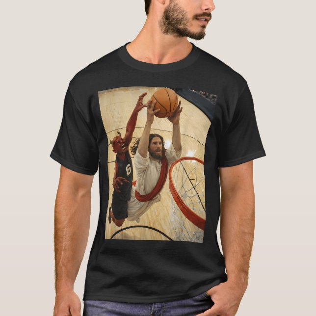 Jesus Dunking auf dem T-Shirt (Vorderseite)