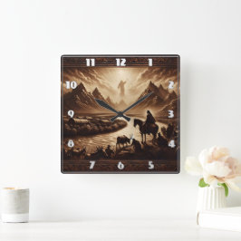 Jesus erscheint bei Sonnenaufgang über den Bergen Quadratische Wanduhr