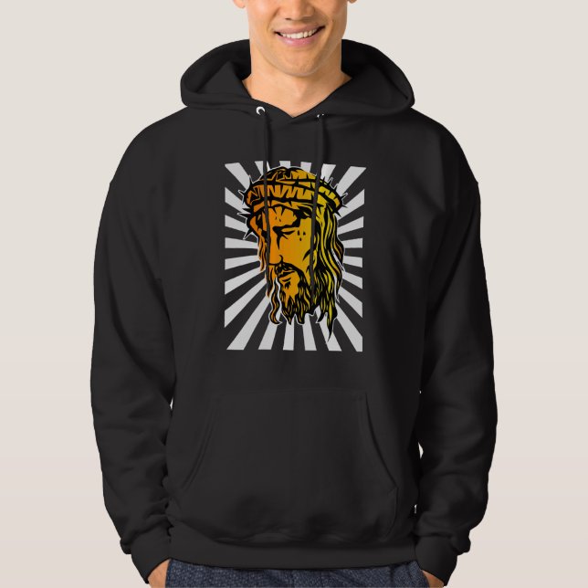 Jesus erweitertes Gesicht und Sonnenstrahl Art 1 Hoodie (Vorderseite)
