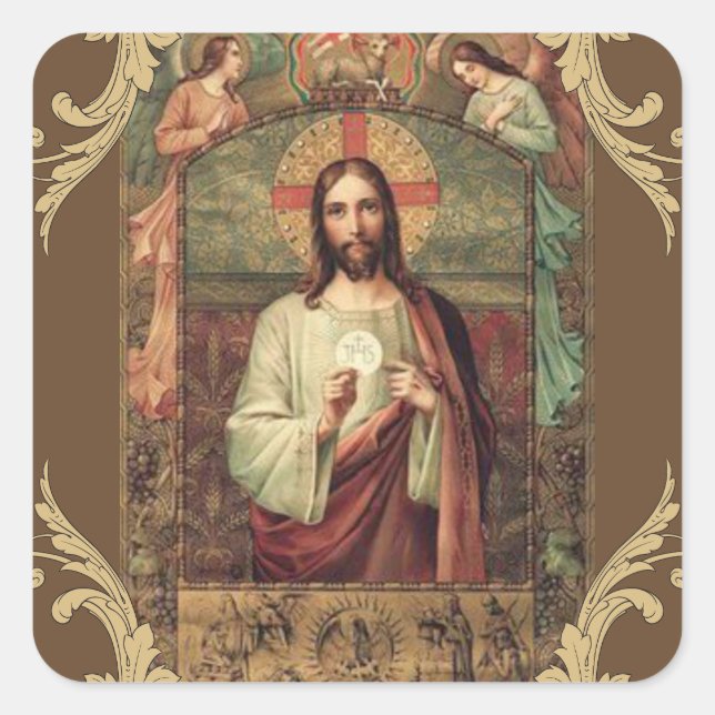 Jesus Eucharist Engel Erste Heilige Kommunion Quadratischer Aufkleber (Vorderseite)
