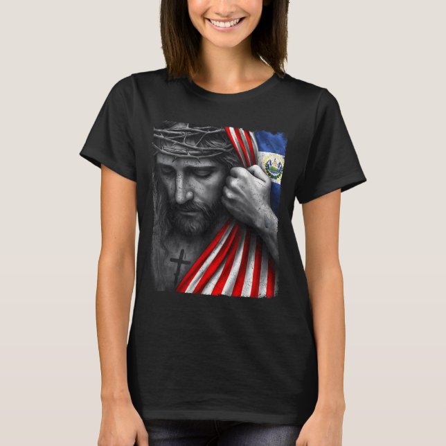 Jesus Faith Cross Crown America El Salvador Herita T-Shirt (Vorderseite)