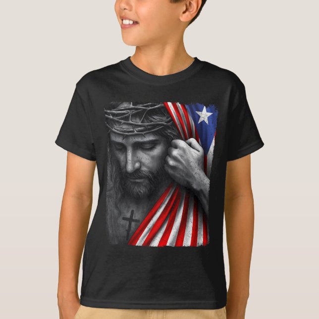 Jesus Faith Cross Crown America Puerto Rico Herita T-Shirt (Vorderseite)