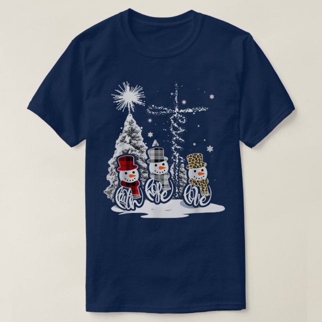 Jesus Faith Hope Liebe Snowman Funny Xmas für Chri T-Shirt (Design vorne)