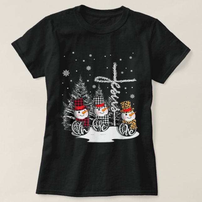 Jesus Faith Hope Liebe Snowman Weihnachten Christl T-Shirt (Design vorne)