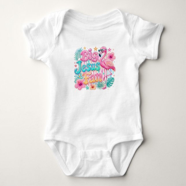 Jesus Fan mit Flamingo Baby Bodysuit  Strampler (Vorderseite)